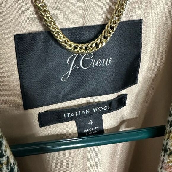 J CREW LONG DOUBLE-BREASTED TOPCOAT IN PLAID WOMENS SIZE 4 CARAMEL ITALIAN WOOL - Picture 9 of 9